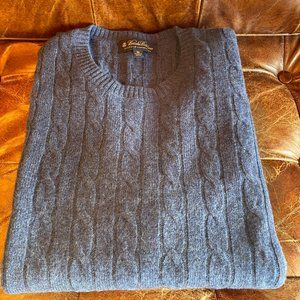 Brooks Brothers Lambswool Cable Crewneck Sweater, Med Blue, XL